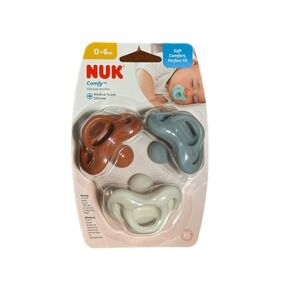 NUK Comfy Silicone Pacifier 0-6m 3pk Earth Tones NEW Orthodontic BPA Free